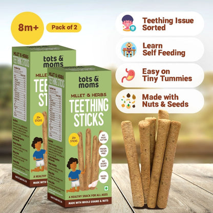 Millets & Herbs | Teething Sticks | Healthy Snack for Babies & All Ages | Pack of 2 | 150g Each - Tots and Moms - BeNative Ventures Pvt. Ltd