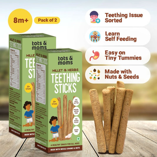 Millets & Herbs | Teething Sticks | Healthy Snack for Babies & All Ages | Pack of 2 | 150g Each - Tots and Moms - BeNative Ventures Pvt. Ltd