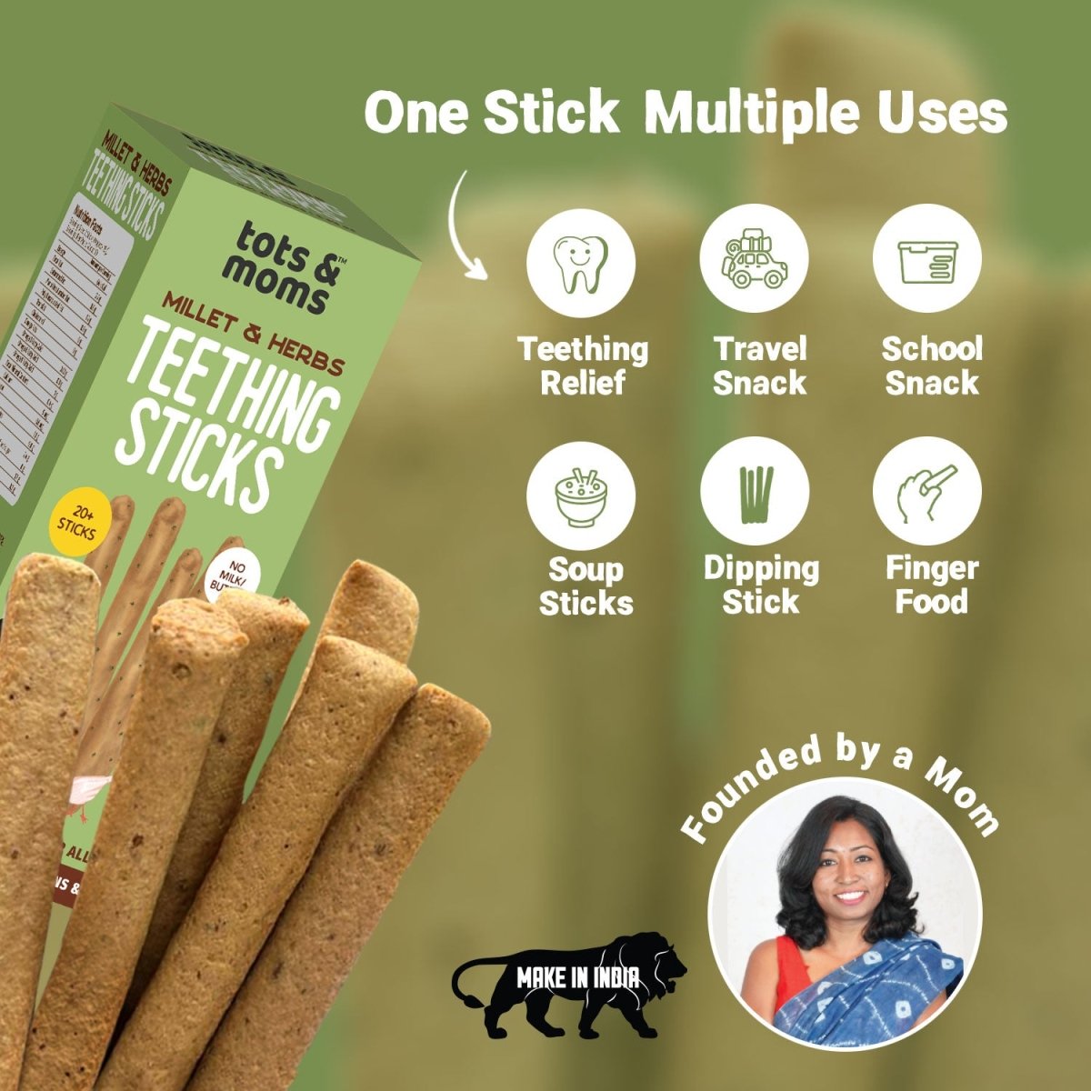 Millets & Herbs | Teething Sticks | Healthy Snack for Babies & All Ages | Pack of 2 | 150g Each - Tots and Moms - BeNative Ventures Pvt. Ltd