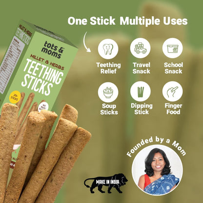 Millets & Herbs | Teething Sticks | Healthy Snack for Babies & All Ages | Pack of 2 | 150g Each - Tots and Moms - BeNative Ventures Pvt. Ltd