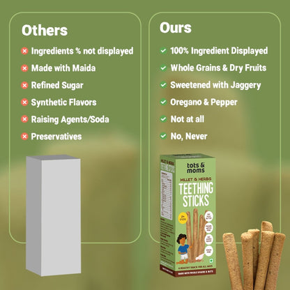 Millets & Herbs | Teething Sticks | Healthy Snack for Babies & All Ages | Pack of 2 | 150g Each - Tots and Moms - BeNative Ventures Pvt. Ltd
