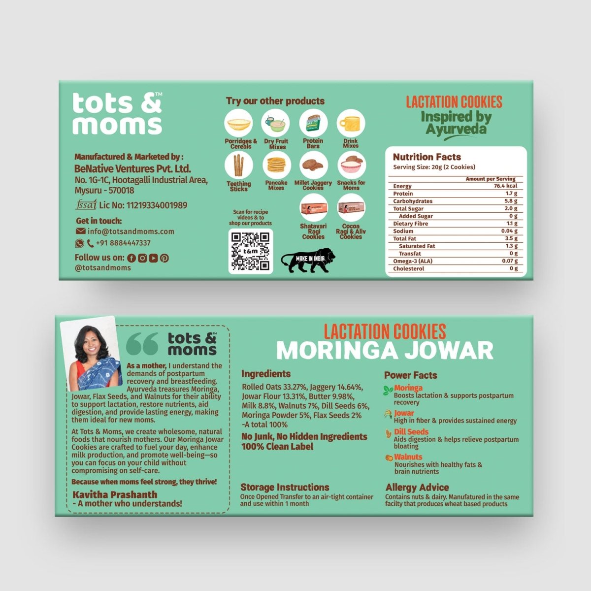Moringa Jowar Lactation Cookies for New Moms | 150g - Tots and Moms - BeNative Ventures Pvt. Ltd