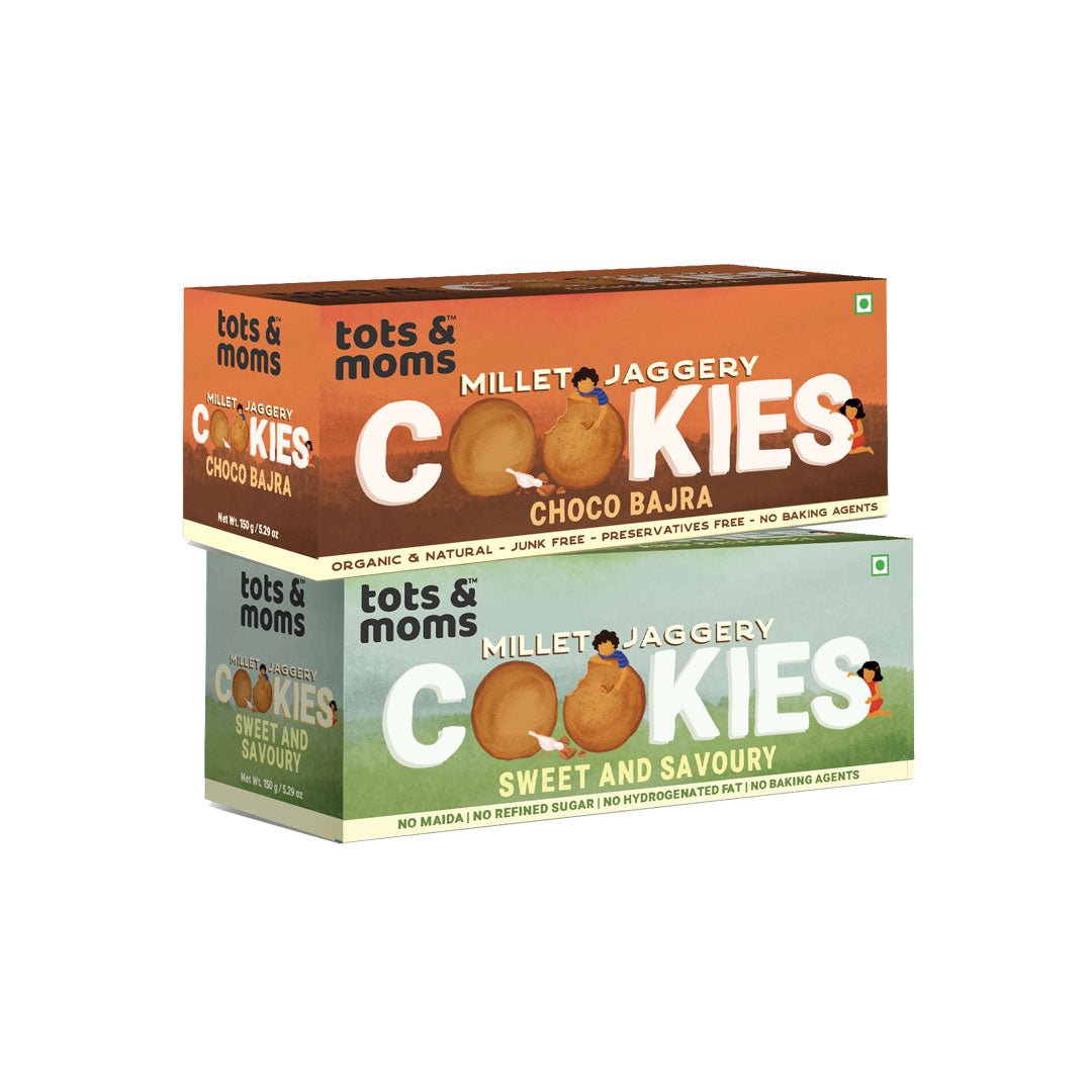 Healthy & Nutritional Cookies for Kids - Pack of 2  | |Choco Bajra | Sweet & Savory | 150g each