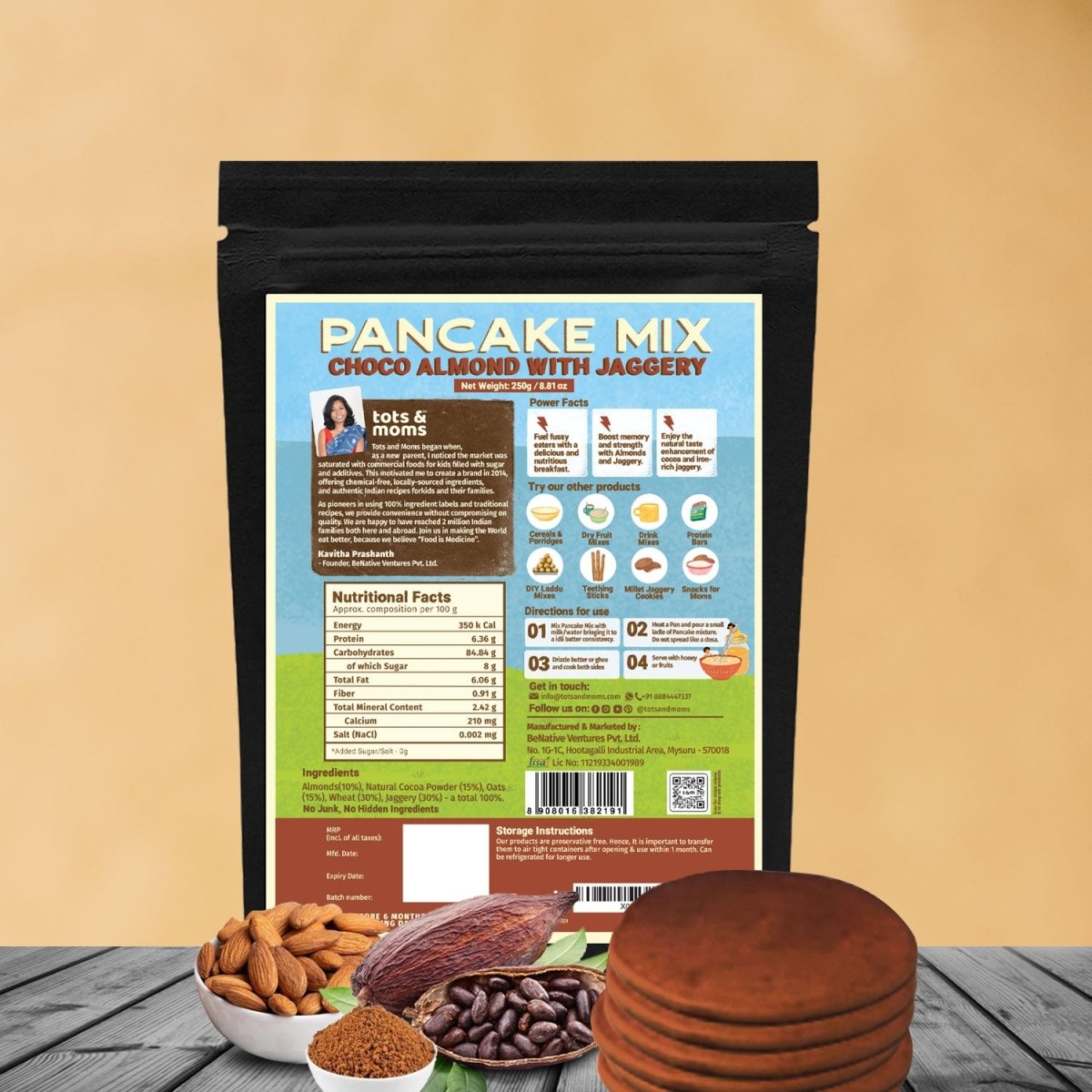 Pancake Mix | Choco Almond Pancake with Jaggery | 250g - Tots and Moms - BeNative Ventures Pvt. Ltd
