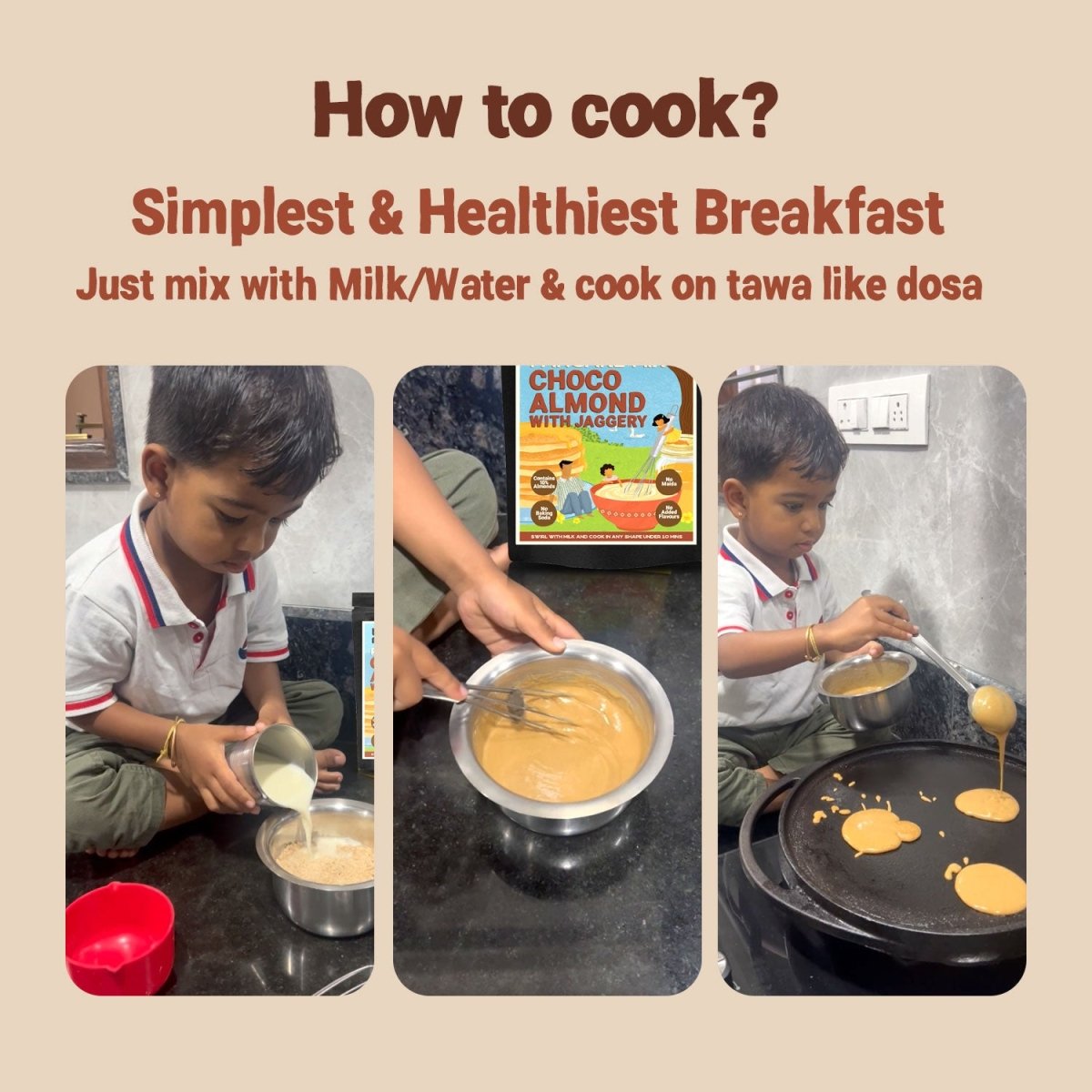 Pancake Mix | Choco Almond Pancake with Jaggery | 250g - Tots and Moms - BeNative Ventures Pvt. Ltd