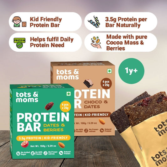 Protein Bar | Choco & Dates Bar | Dates & Berries Bar | 150g each - Tots and Moms - BeNative Ventures Pvt. Ltd