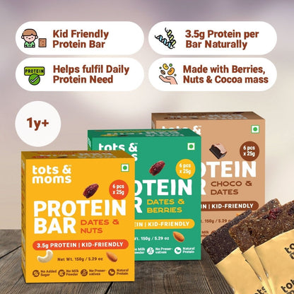 Protein Bar | Dates & Nuts Bar | Choco & Dates Bar | Dates & Berries Bar | 150g each - Tots and Moms - BeNative Ventures Pvt. Ltd