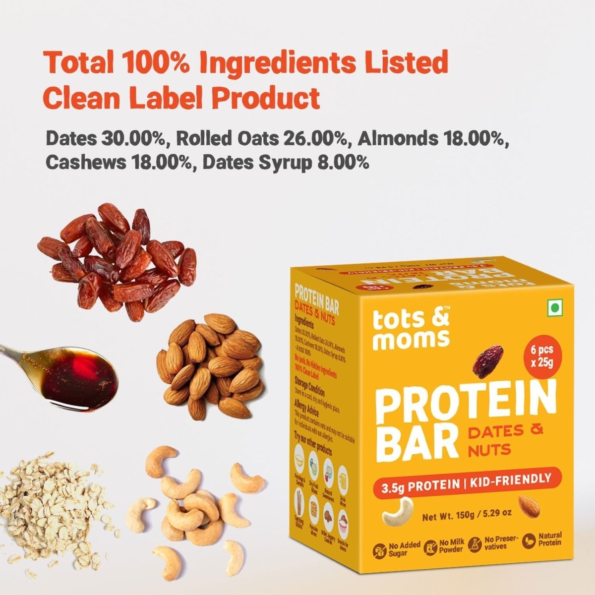 Protein Bar | Dates & Nuts Bar | Choco & Dates Bar | Dates & Berries Bar | 150g each - Tots and Moms - BeNative Ventures Pvt. Ltd