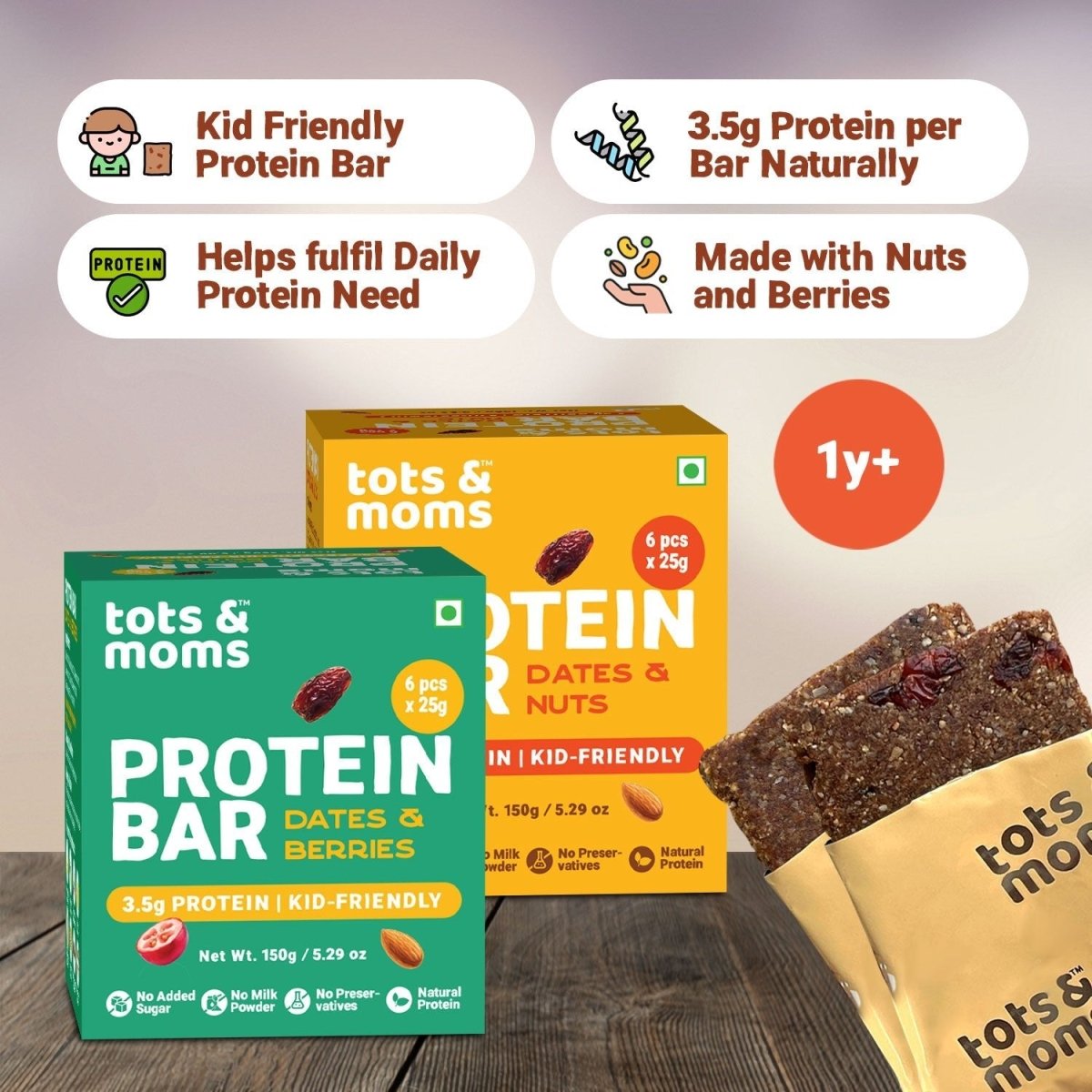 Protein Bar | Dates & Nuts Bar | Dates & Berries Bar | 150g each - Tots and Moms - BeNative Ventures Pvt. Ltd