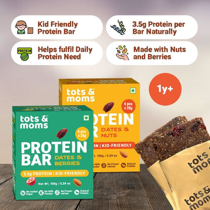 Protein Bar | Dates & Nuts Bar | Dates & Berries Bar | 150g each - Tots and Moms - BeNative Ventures Pvt. Ltd