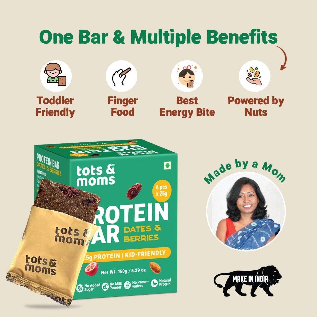Protein Bar | Dates & Nuts Bar | Dates & Berries Bar | 150g each - Tots and Moms - BeNative Ventures Pvt. Ltd