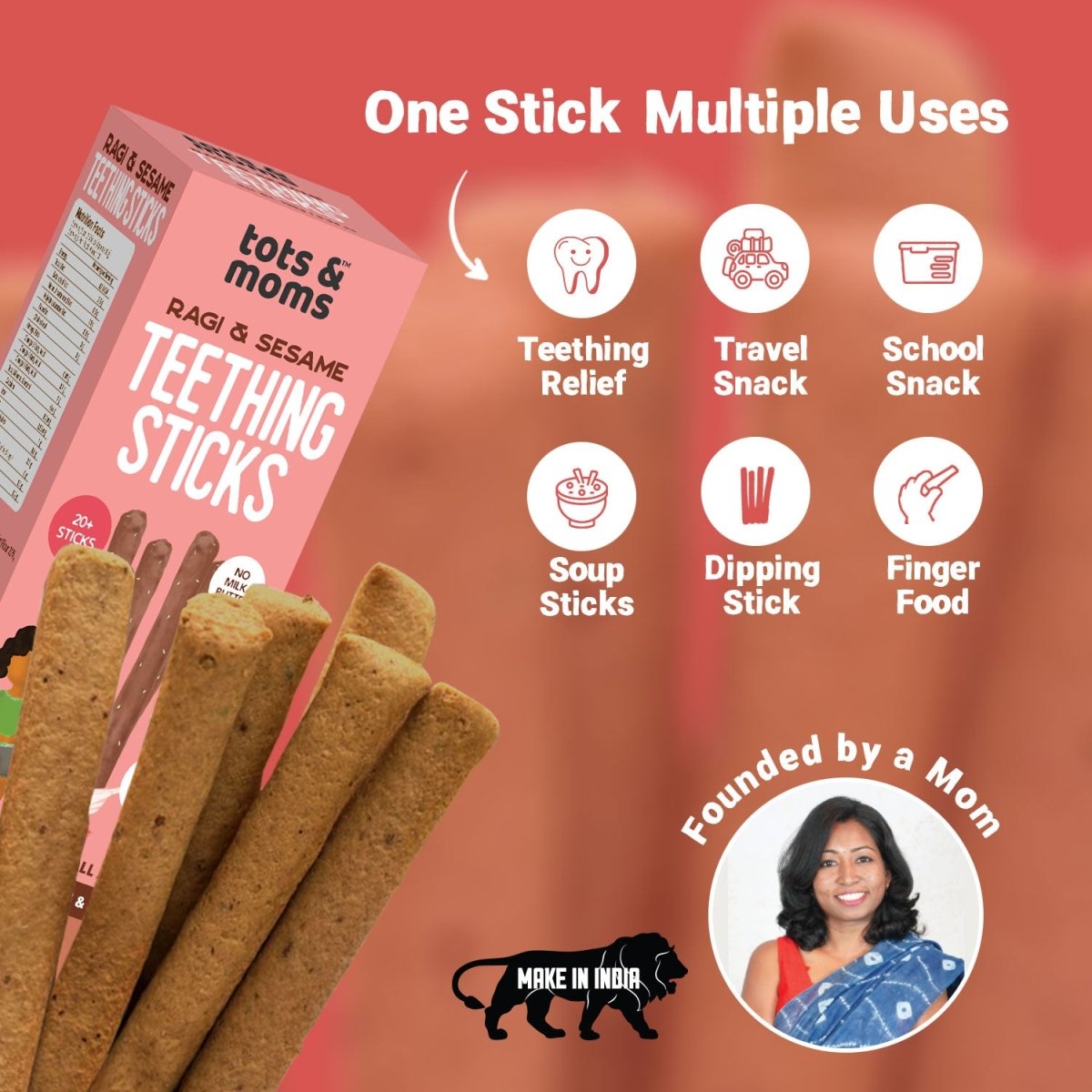 Ragi & Sesame Teething Sticks | Healthy Snack for Babies & All Ages | 150g - Tots and Moms - BeNative Ventures Pvt. Ltd