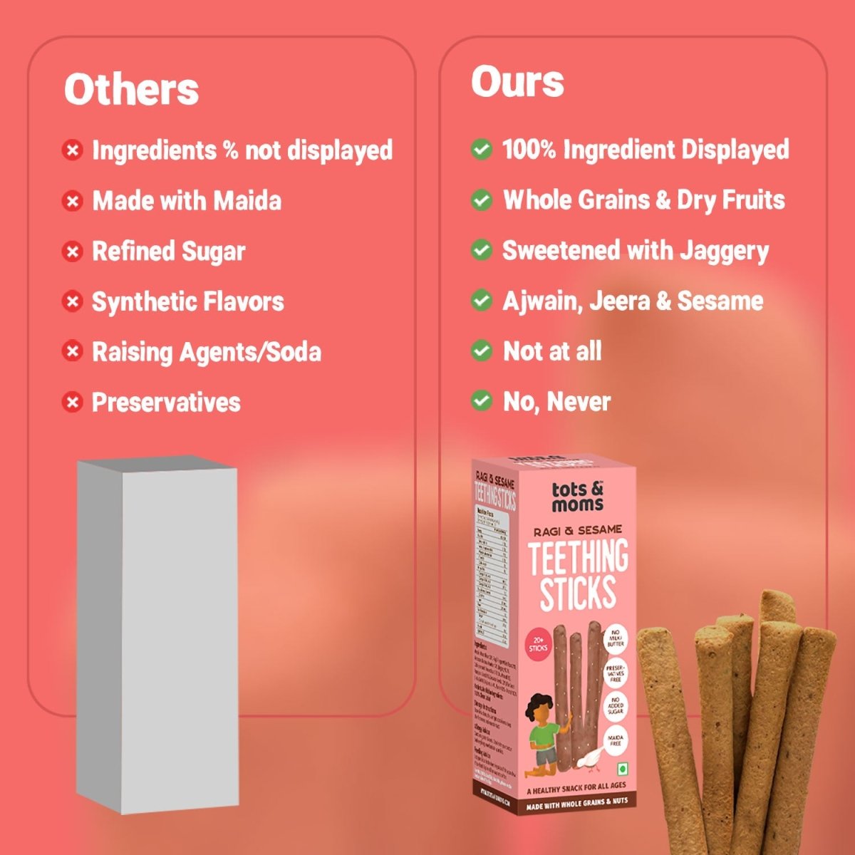 Ragi & Sesame Teething Sticks | Healthy Snack for Babies & All Ages | 150g - Tots and Moms - BeNative Ventures Pvt. Ltd