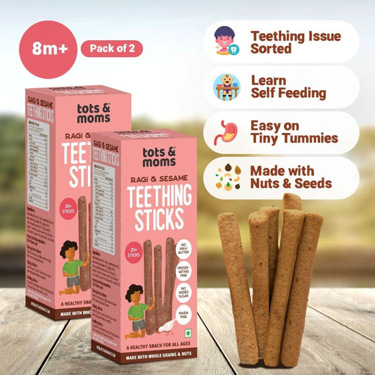 Ragi & Sesame | Teething Sticks | Healthy Snacks for Babies & All Ages | Pack of 2 | 150g Each - Tots and Moms - BeNative Ventures Pvt. Ltd
