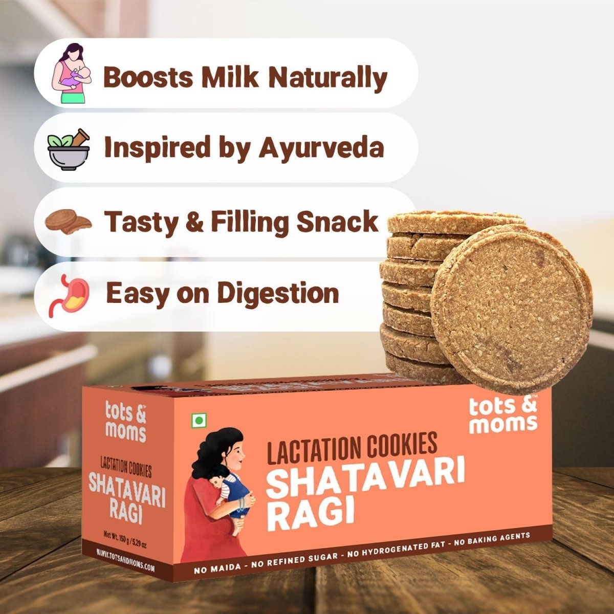 Shatavari Ragi Lactation Cookies for New Moms | 150g - Tots and Moms - BeNative Ventures Pvt. Ltd