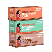 Load image into Gallery viewer, Shatavari Ragi | Moringa &amp; Jowar | Cocoa Ragi &amp; Aliv | Lactation Cookies for New Moms | 150g Each - Tots and Moms - BeNative Ventures Pvt. Ltd
