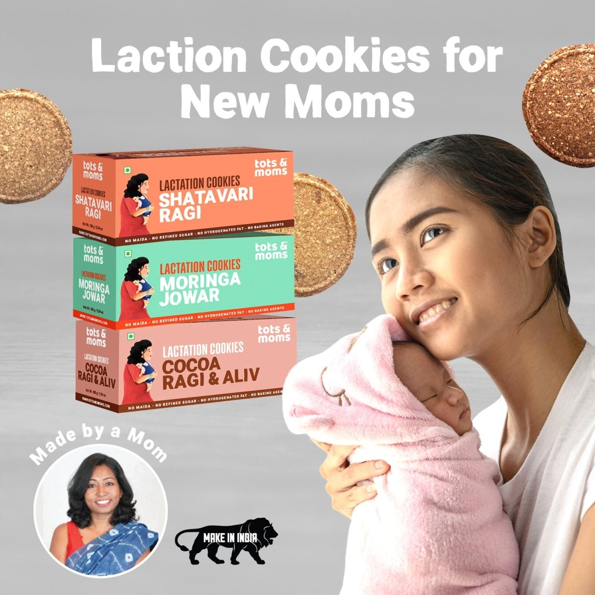 Shatavari Ragi | Moringa & Jowar | Lactation Cookies for New Moms | 150g Each - Tots and Moms - BeNative Ventures Pvt. Ltd