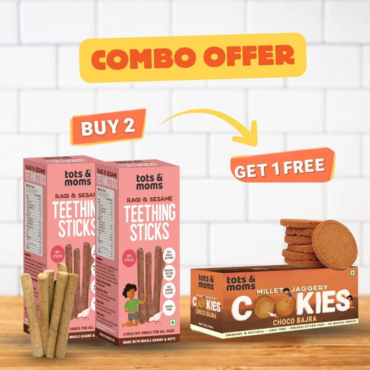 Snack Combo - Buy 2 Ragi & Sesame Teething Sticks & Get 1 Coco Bajra Cookies FREE - Tots and Moms - BeNative Ventures Pvt. Ltd