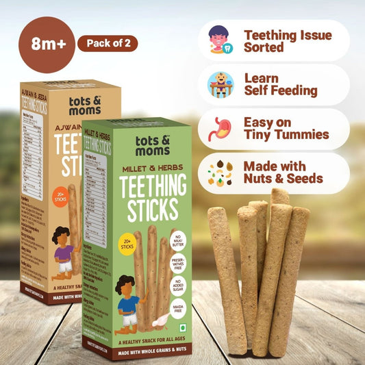 Teething Sticks | Healthy Snack for Babies & All Ages | Ajwain & Jeera | Millet & Herbs | Pack of 2 | 150g Each - Tots and Moms - BeNative Ventures Pvt. Ltd