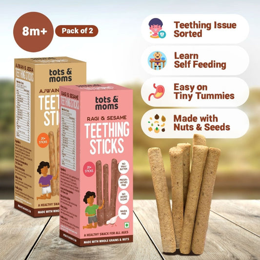 Teething Sticks | Healthy Snack for Babies & All Ages | Ajwain & Jeera | Ragi & Sesame | Pack of 2 | 150g Each - Tots and Moms - BeNative Ventures Pvt. Ltd