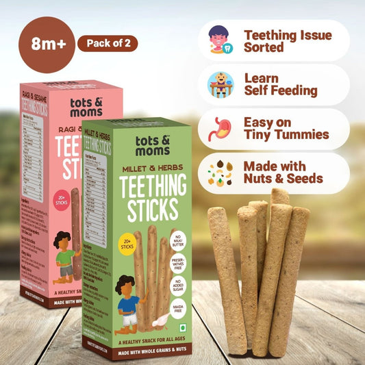 Teething Sticks | Healthy Snack for Babies & All Ages | Ragi & Sesame | Millet & Herbs | Pack of 2 | 150g Each - Tots and Moms - BeNative Ventures Pvt. Ltd