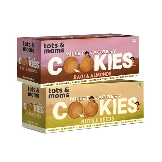 Healthy & Nutritional Cookies pack of 2 | Ragi & Almonds | Nuts & Seeds| 150g each - Tots and Moms - BeNative Ventures Pvt. Ltd