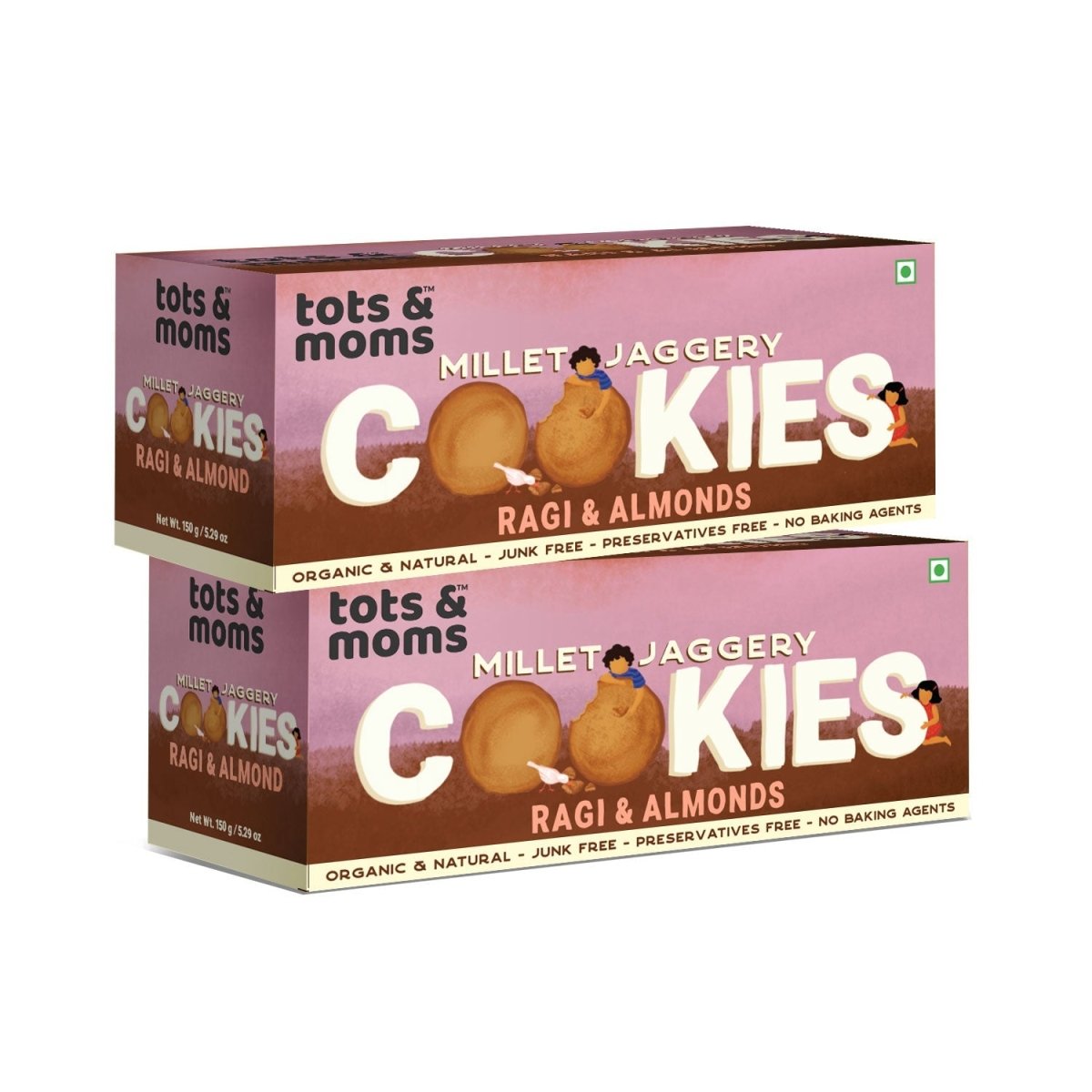 Healthy & Nutritional Millet & Jaggery Cookies | Ragi & Almonds | Pack of 2 - Tots and Moms - BeNative Ventures Pvt. Ltd